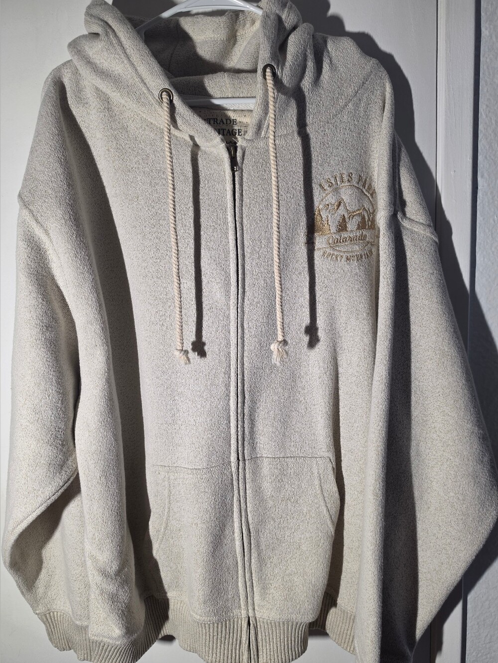 Vintage-Style Cream Hooded Zip Sweater - Unbranded Colorado Embroidered Logo
